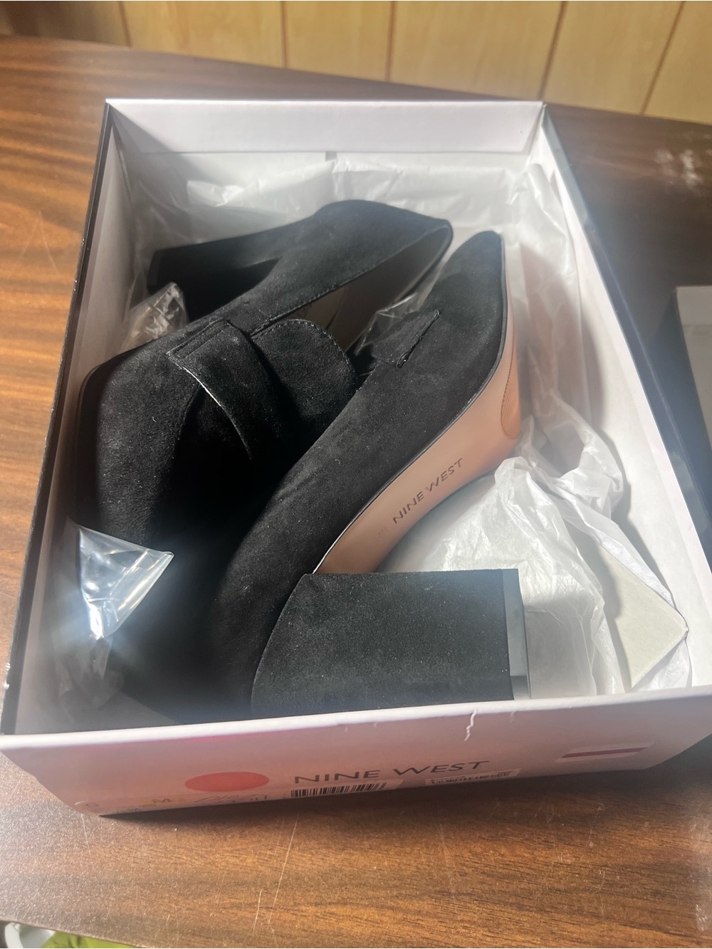Nine West Black Suede Pointed-Toe Block Heel Loafers - Picture 3 of 7